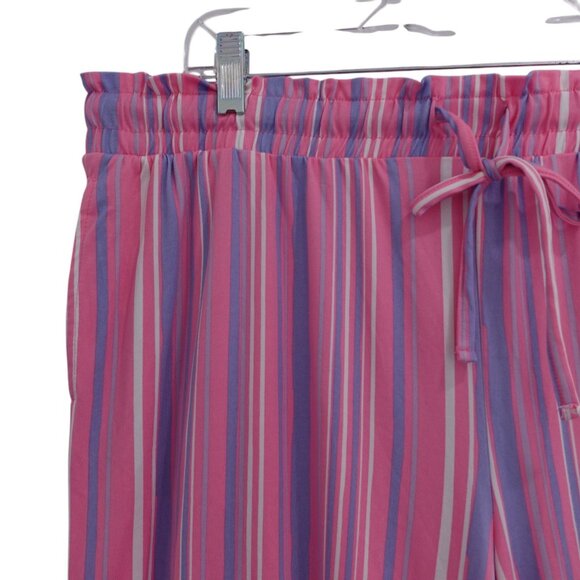 NWOT MUK LUKS Cloud Knit Wide Leg Pants Sz XL Pink Striped Pull On Drawstring - Picture 3 of 5
